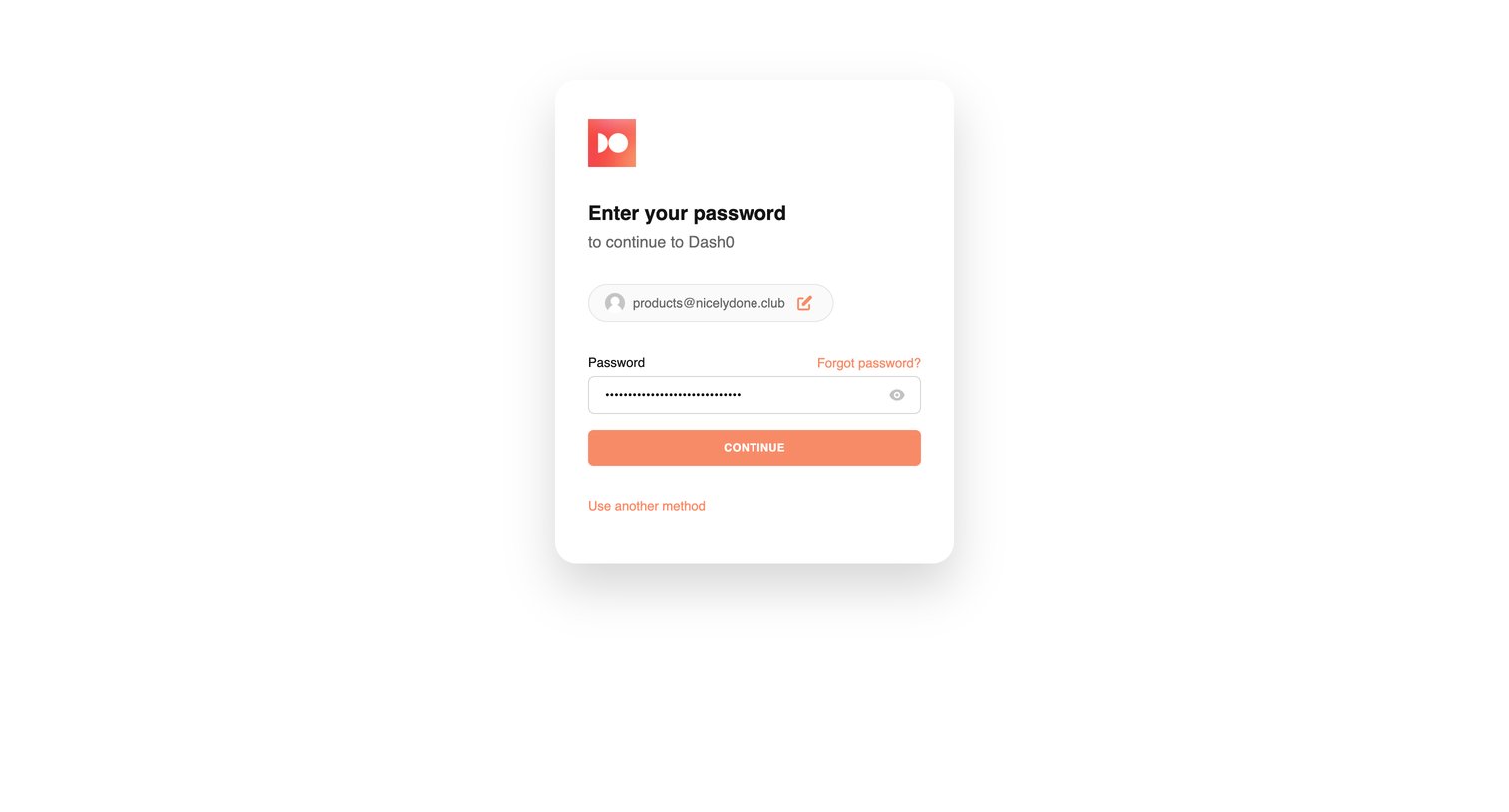 Dash0 - My account | Dash0 screen