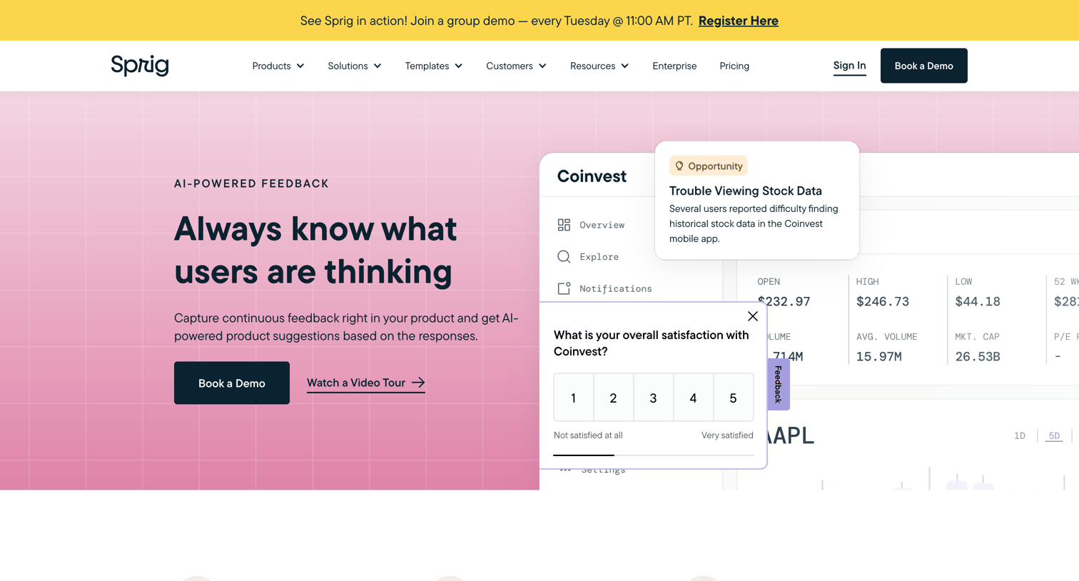 Sprig - Sprig Feedback Tool Continuous Insights on Website Usability screen