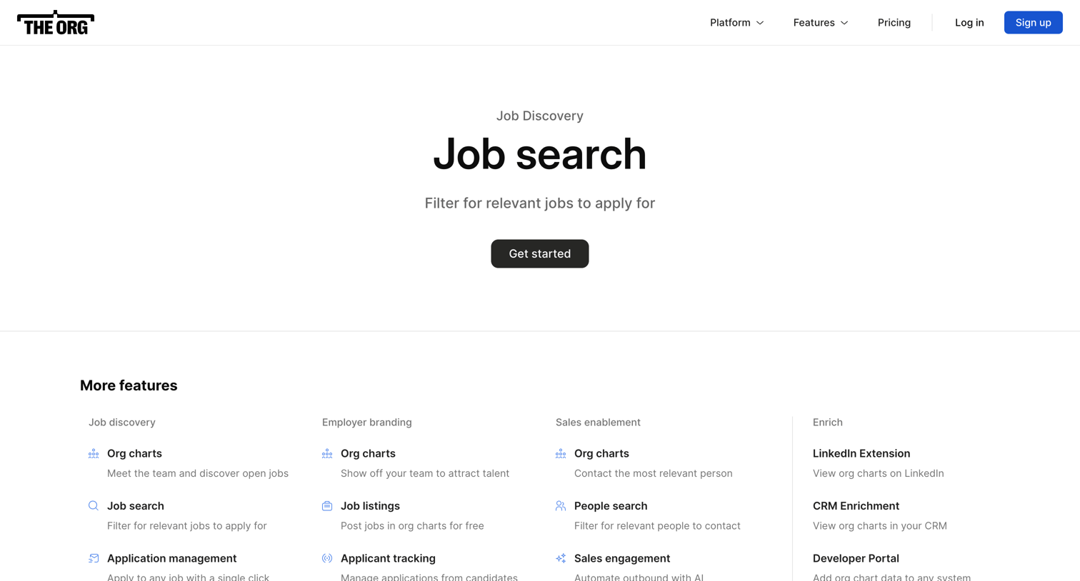 The org - Features - Job Search  The Org screen