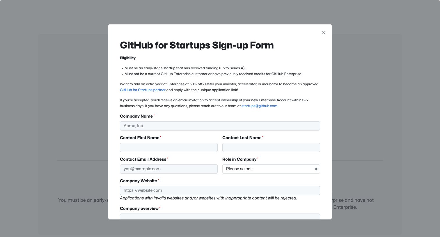 Github - GitHub for Startups Build your startup on GitHub · GitHub screen