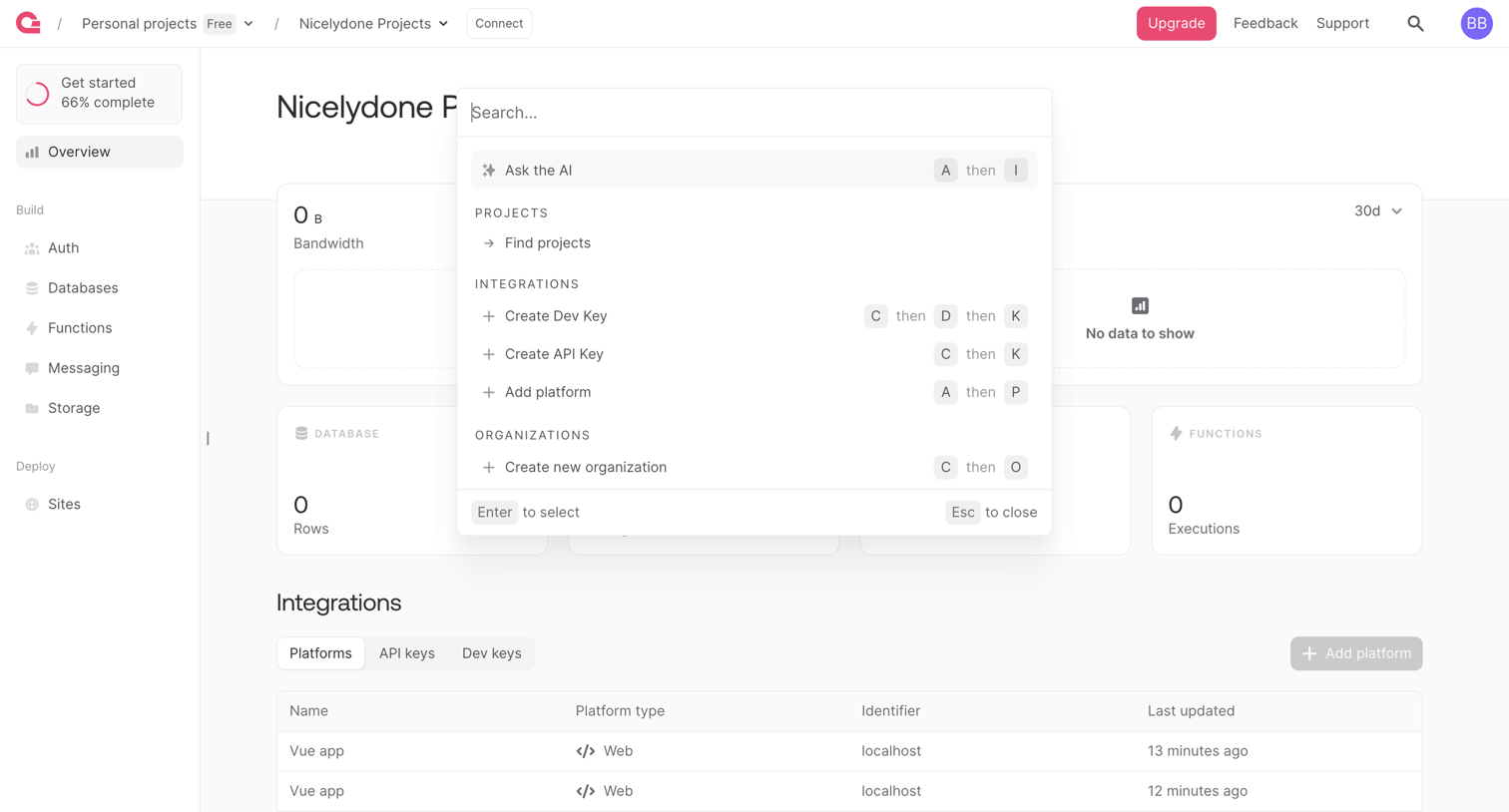 Appwrite - Console - Appwrite screen