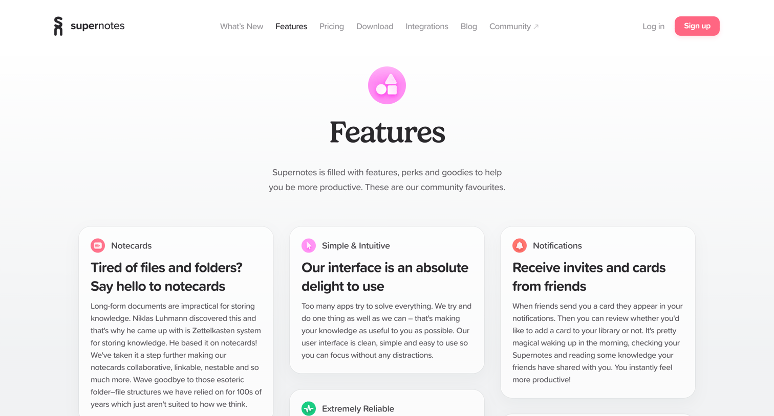 Supernotes - Features | Supernotes screen
