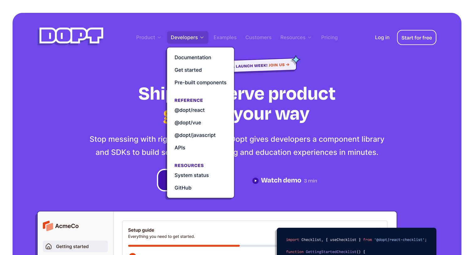 Dopt - Dopt — Ship self-serve product onboarding and education, your way screen