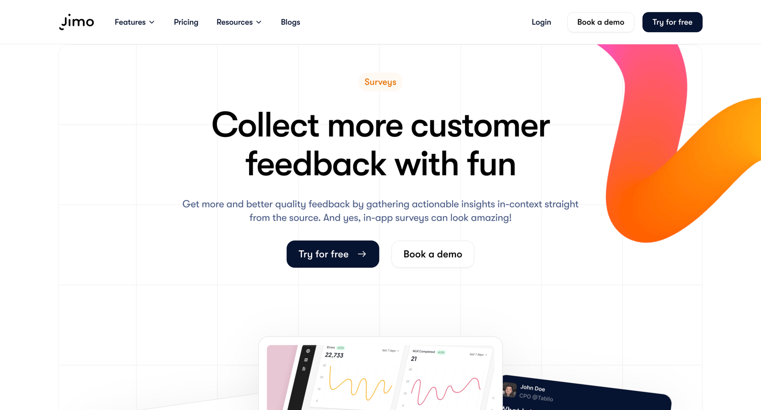 Jimo - Collect Valuable Insights with Jimo Surveys | NPS Builder screen