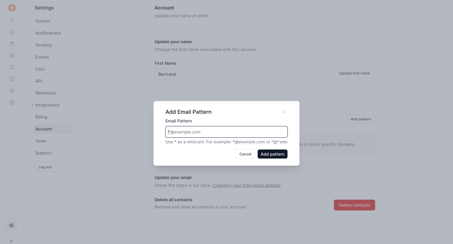 Loops - Settings | Account screen