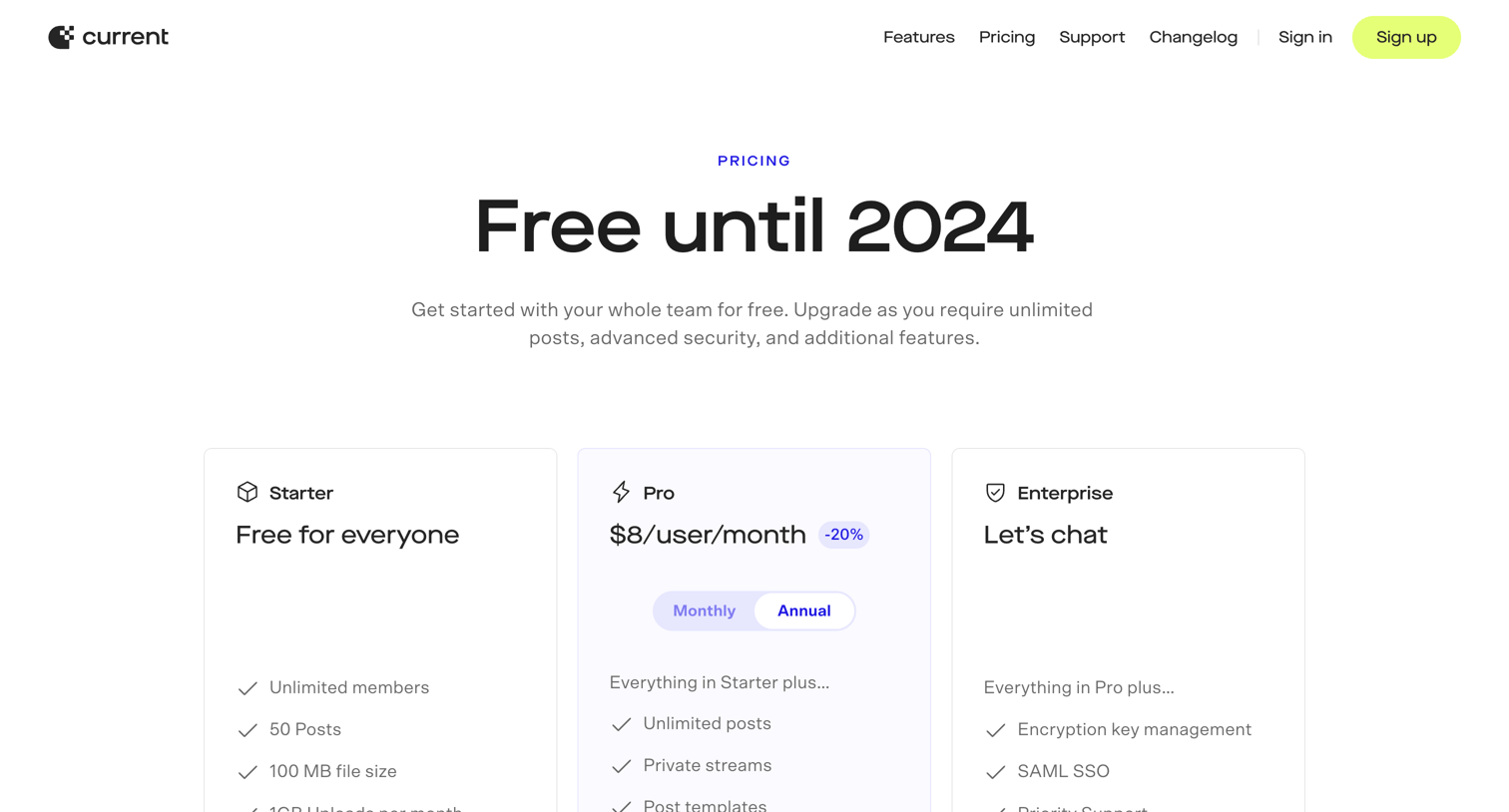 Current - Current ∙ Pricing screen