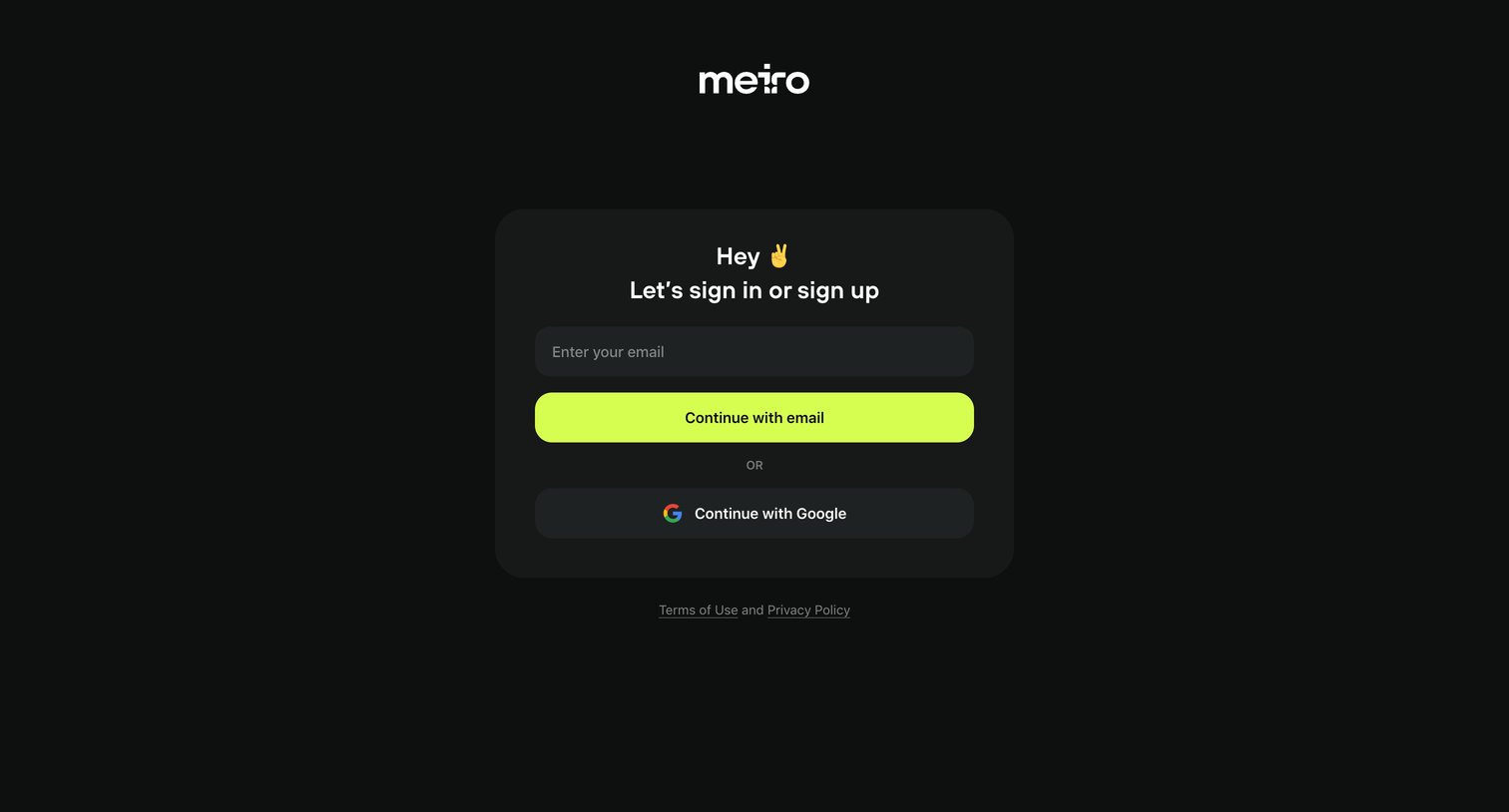 Meiro - Log in · Meiro screen