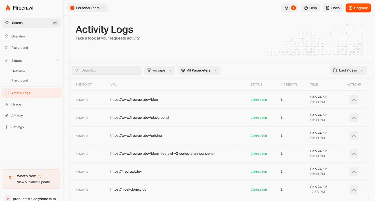 Firecrawl - Logs | Firecrawl screen