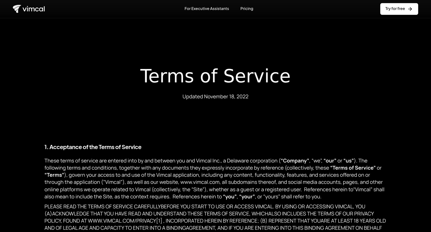 terms · vimcal.com from Vimcal