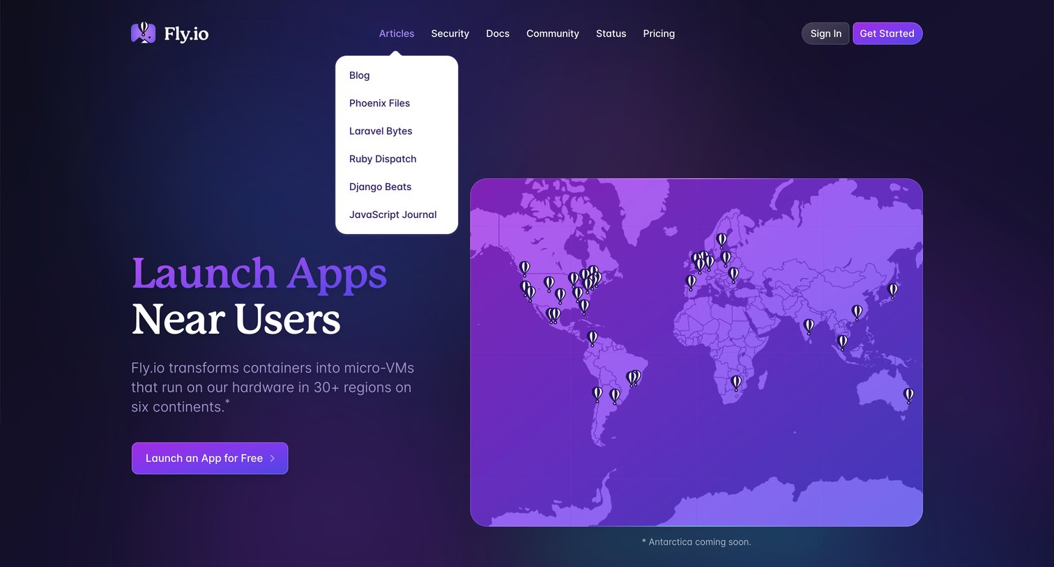 Fly - Deploy app servers close to your users · Fly screen