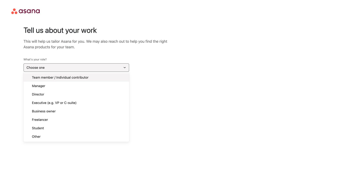 Asana - Set up your account - Asana screen