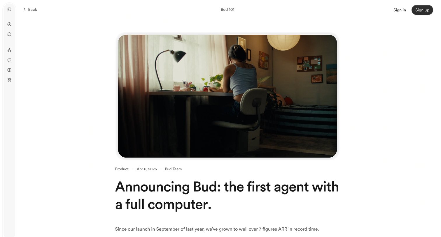 Bud - Announcing Bud: the first agent with a full computer. - Bud screen