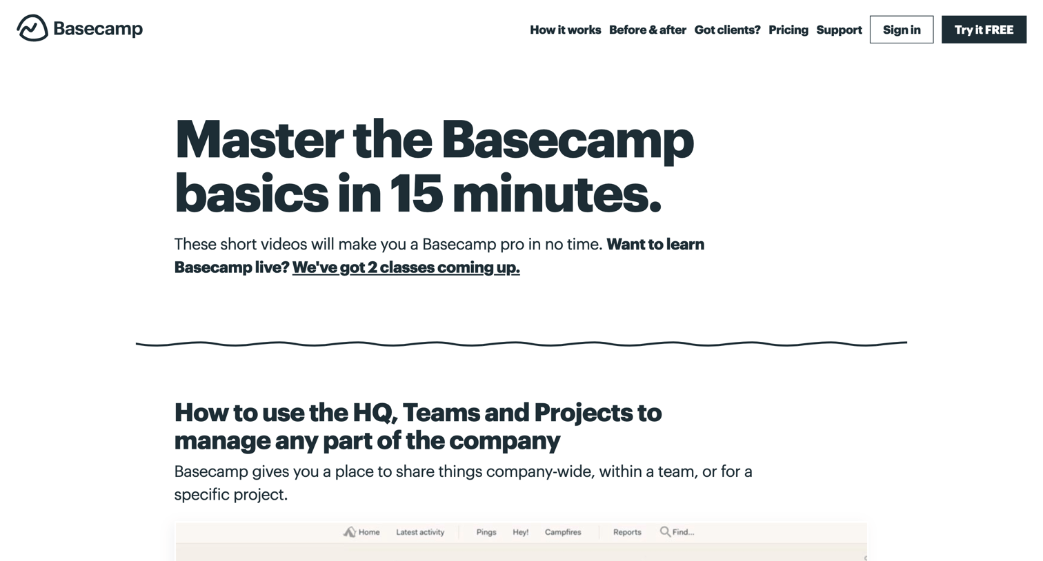 Basecamp - Master the Basecamp basics screen