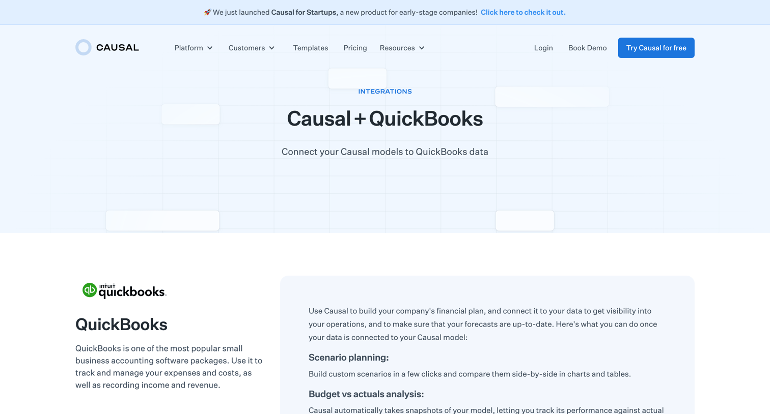 Causal - QuickBooks Integration - Causal screen