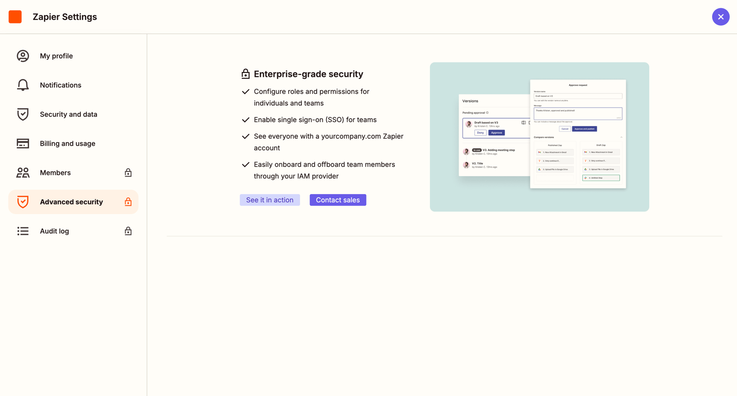 Zapier - Security | Zapier screen