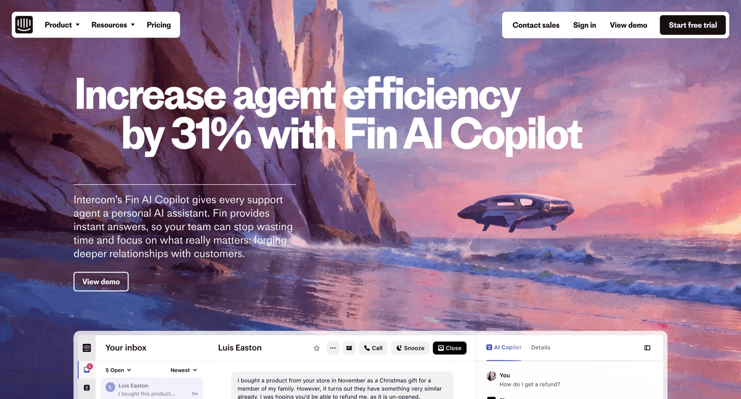 Intercom - Copilot, the personal AI assistant for every support agent | Inter screen