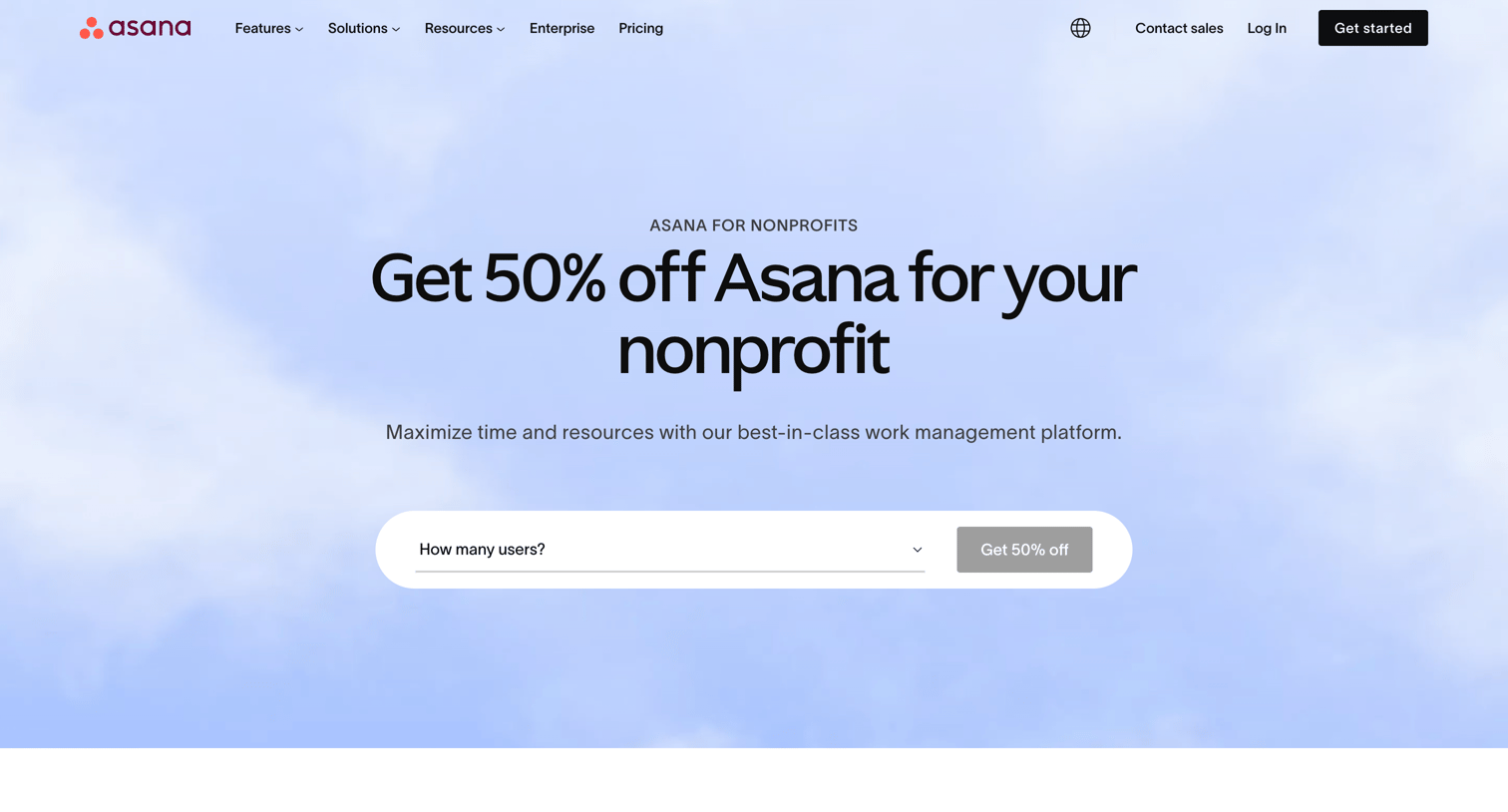 Asana - Asana for Nonprofits Discount Program Asana discounts and support screen