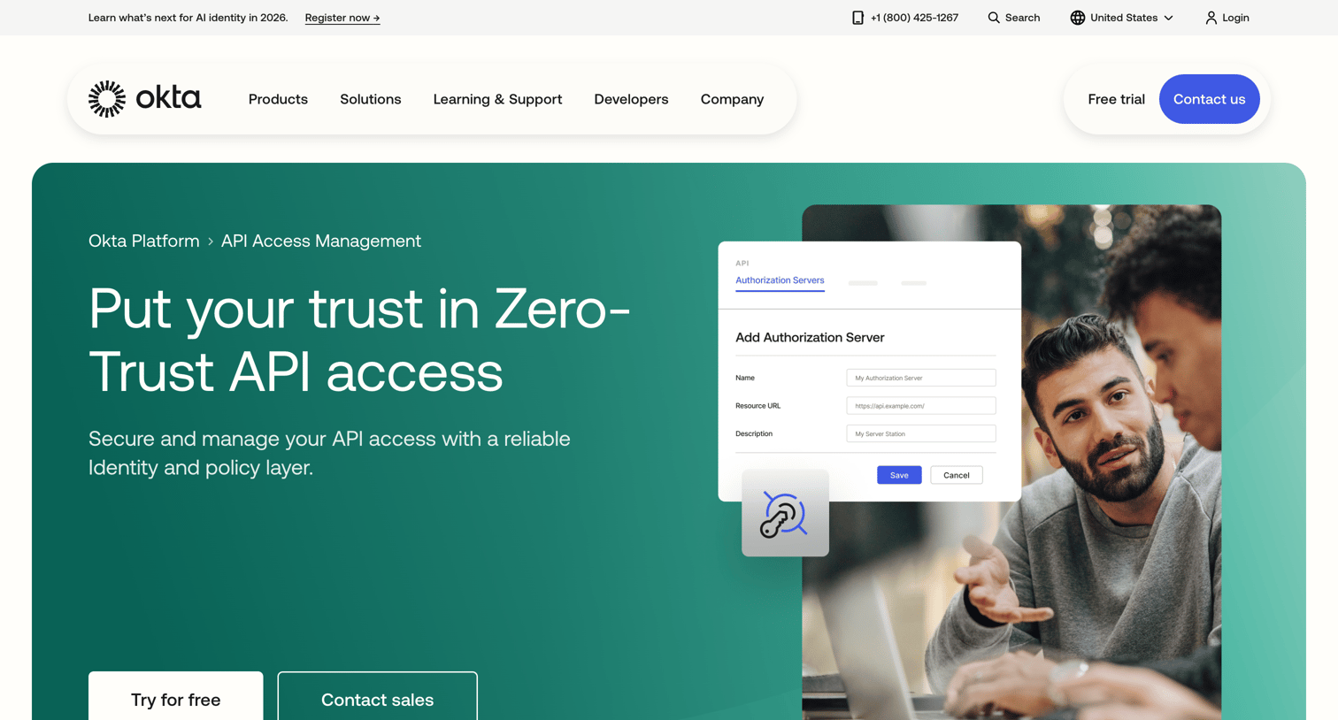 Okta - API Access Management Okta screen