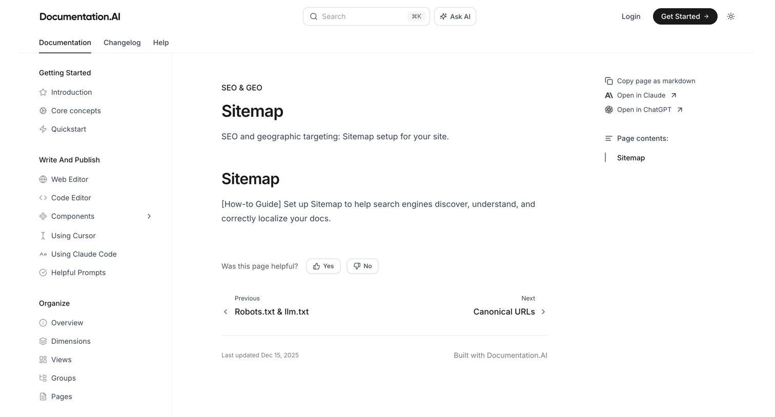 Documentation.AI - Sitemap - Documentation.AI screen