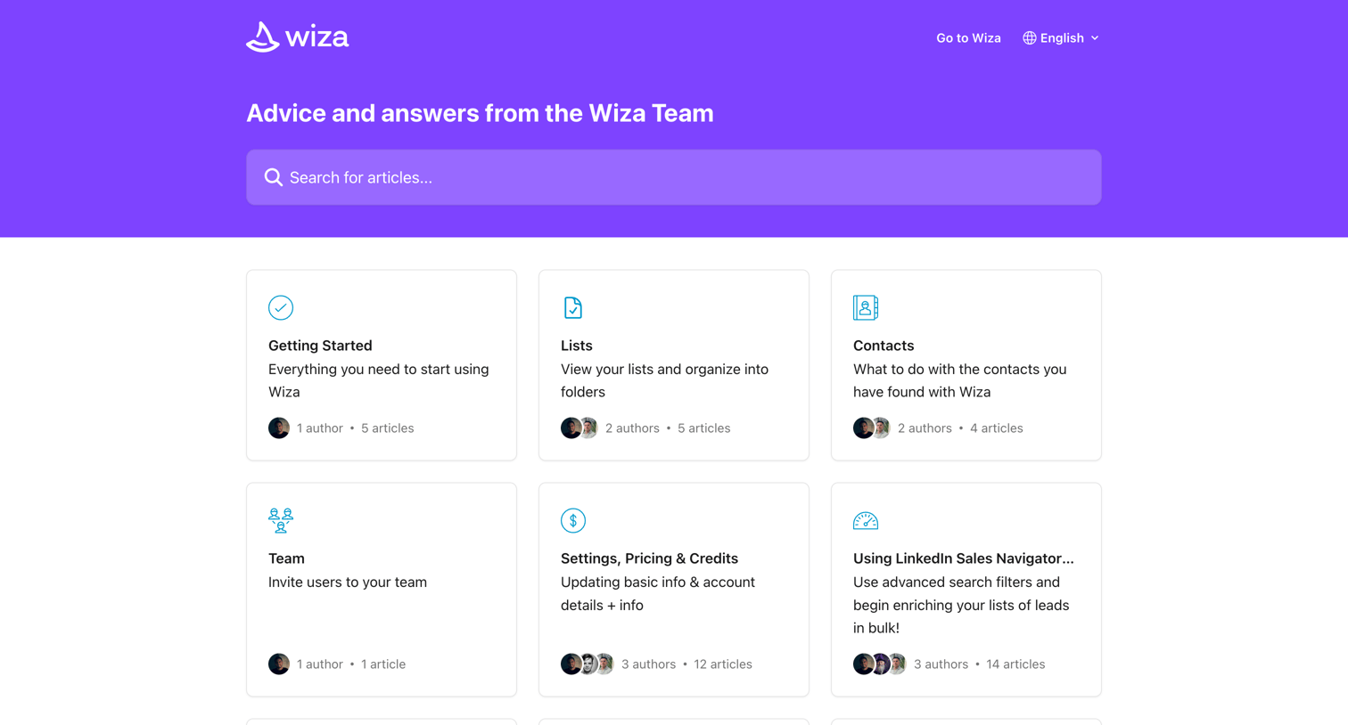 Wiza - Wiza Help Center screen