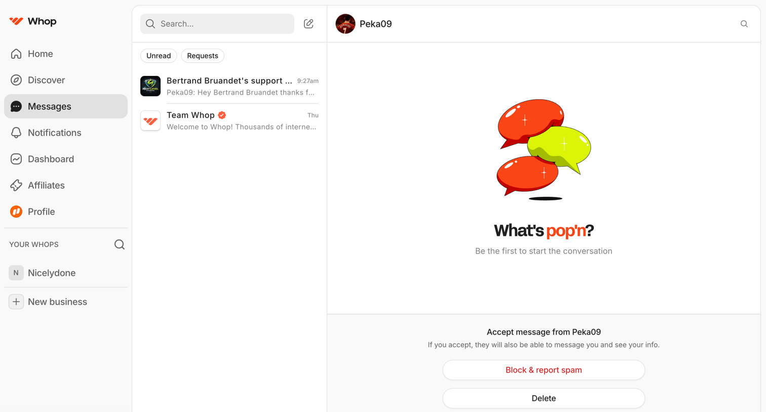 Whop - Peka09 | Messages | Whop screen