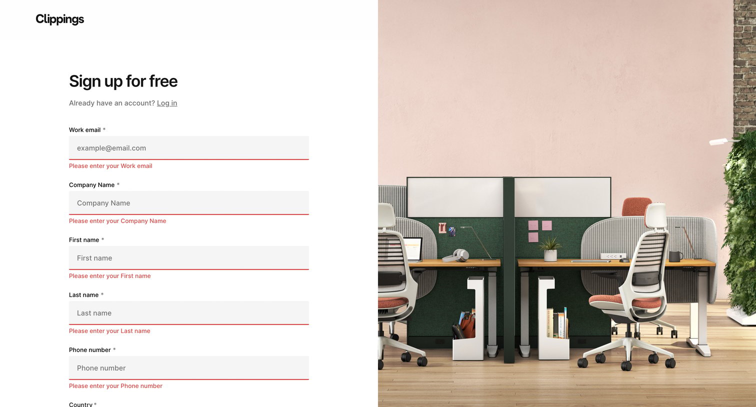 Clippings - Sign up screen