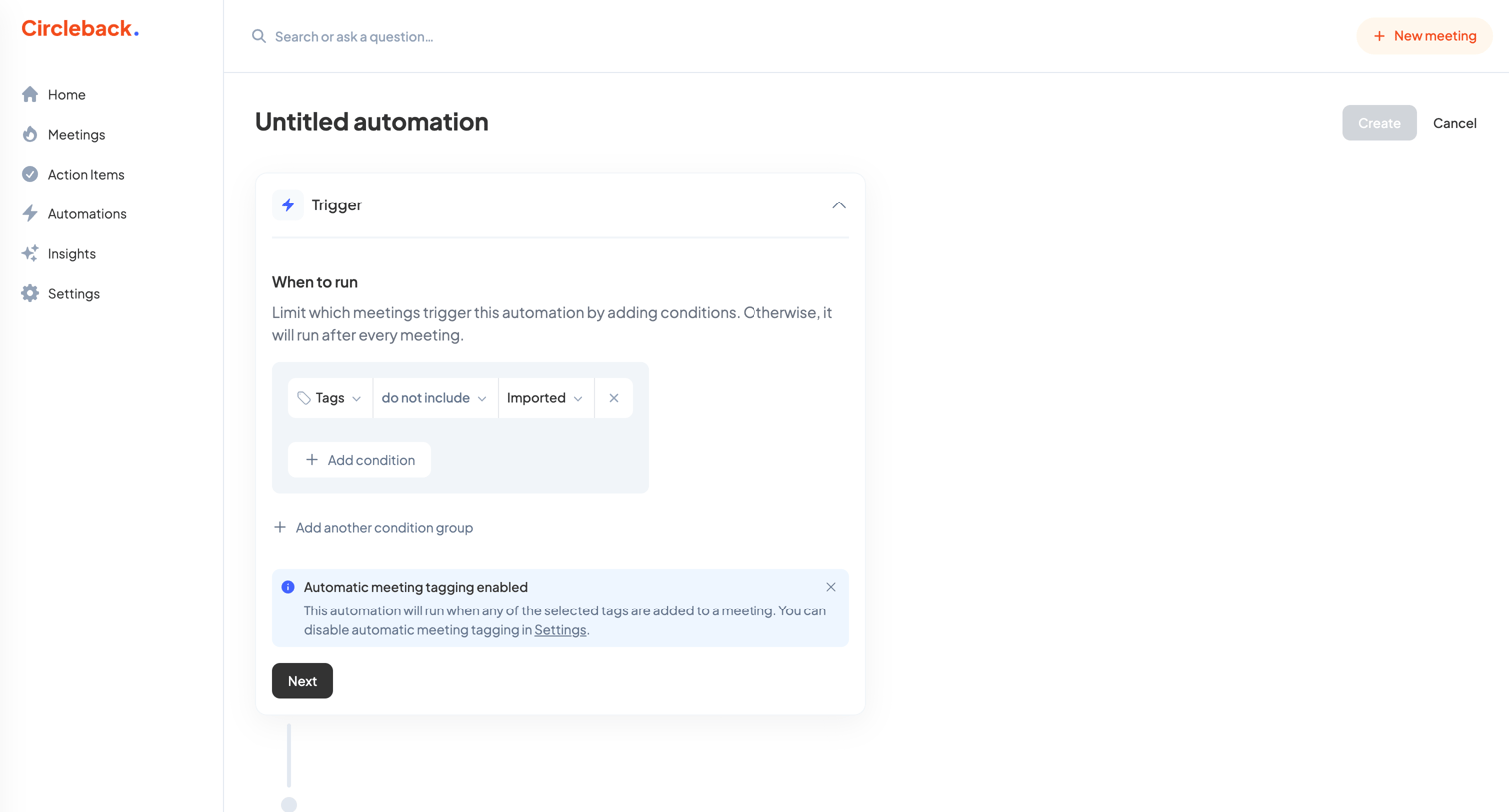 Circleback - Untitled automation - Circleback screen