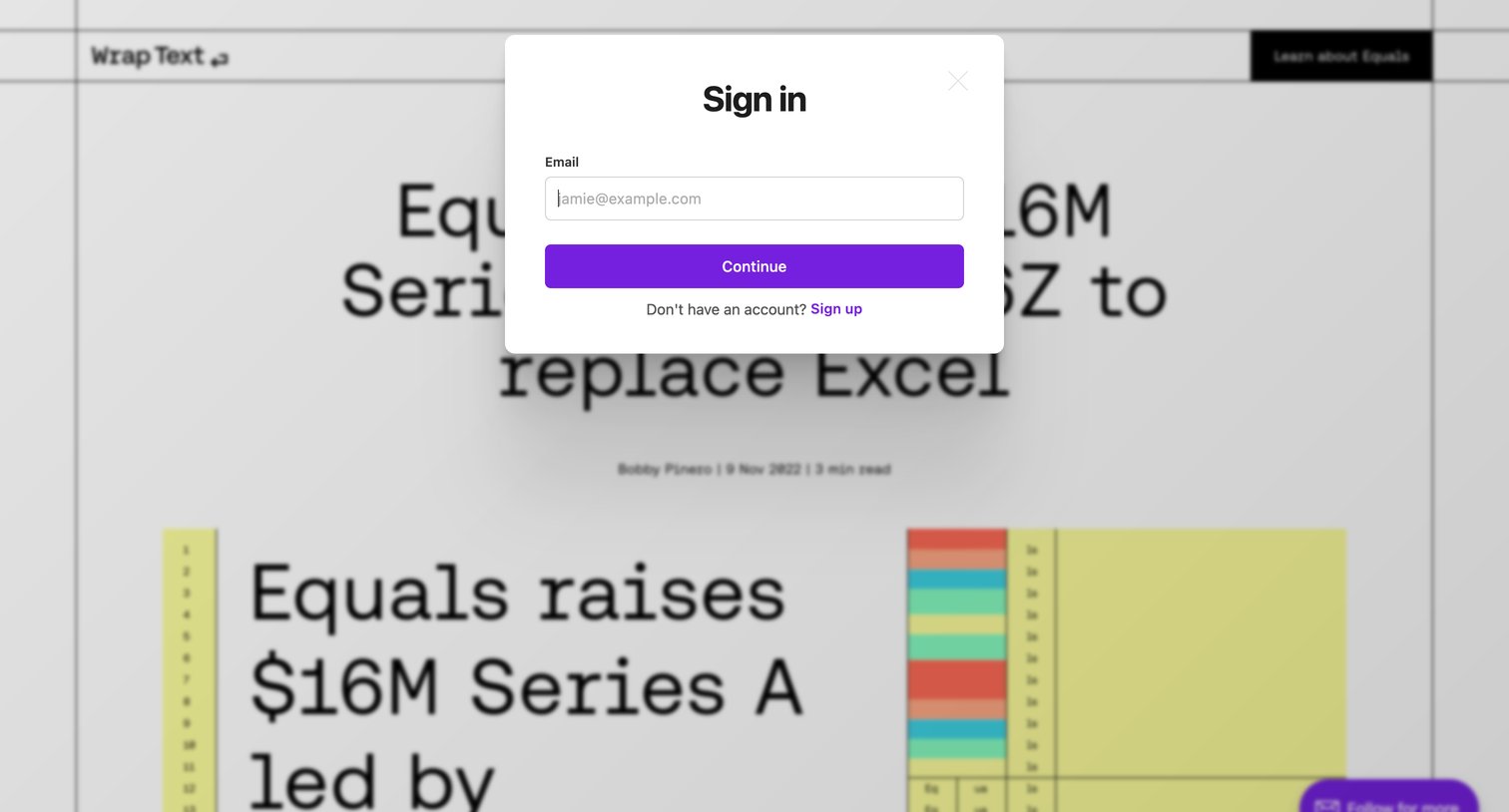 Equals - Equals raises 16M Series A from A16Z to replace Excel screen