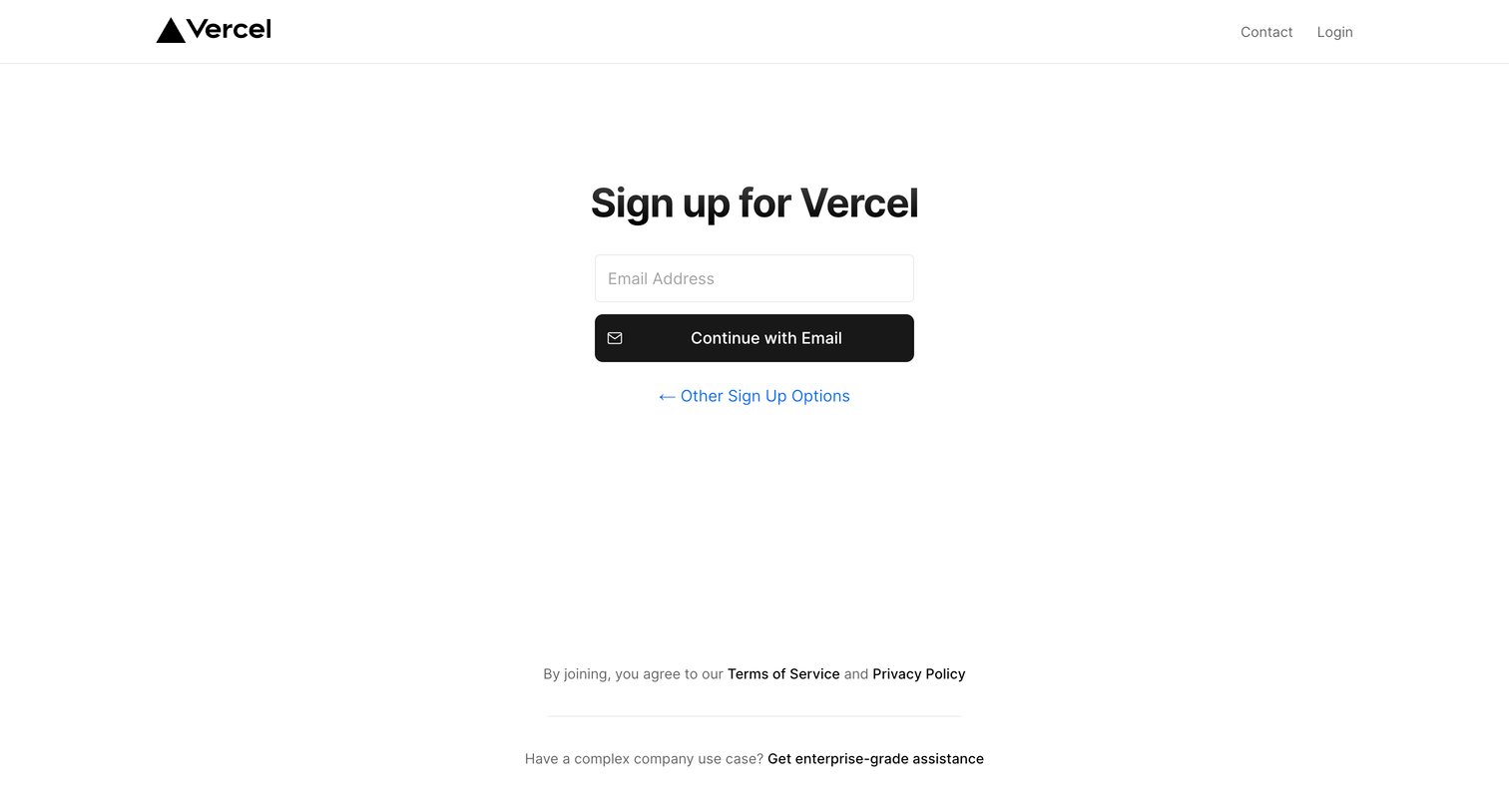 Vercel - Sign Up – Vercel screen