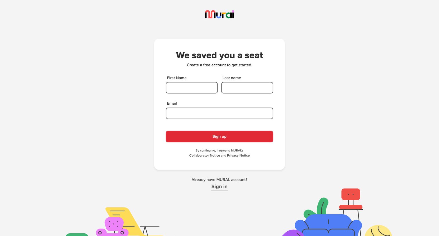 Mural - Sign up • MURAL screen