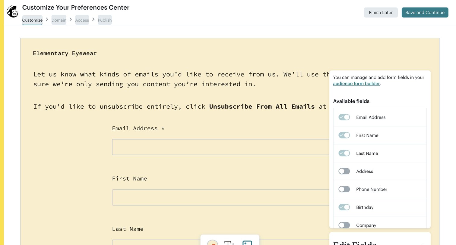 Mailchimp - Create Preferences Center | Mailchimp screen