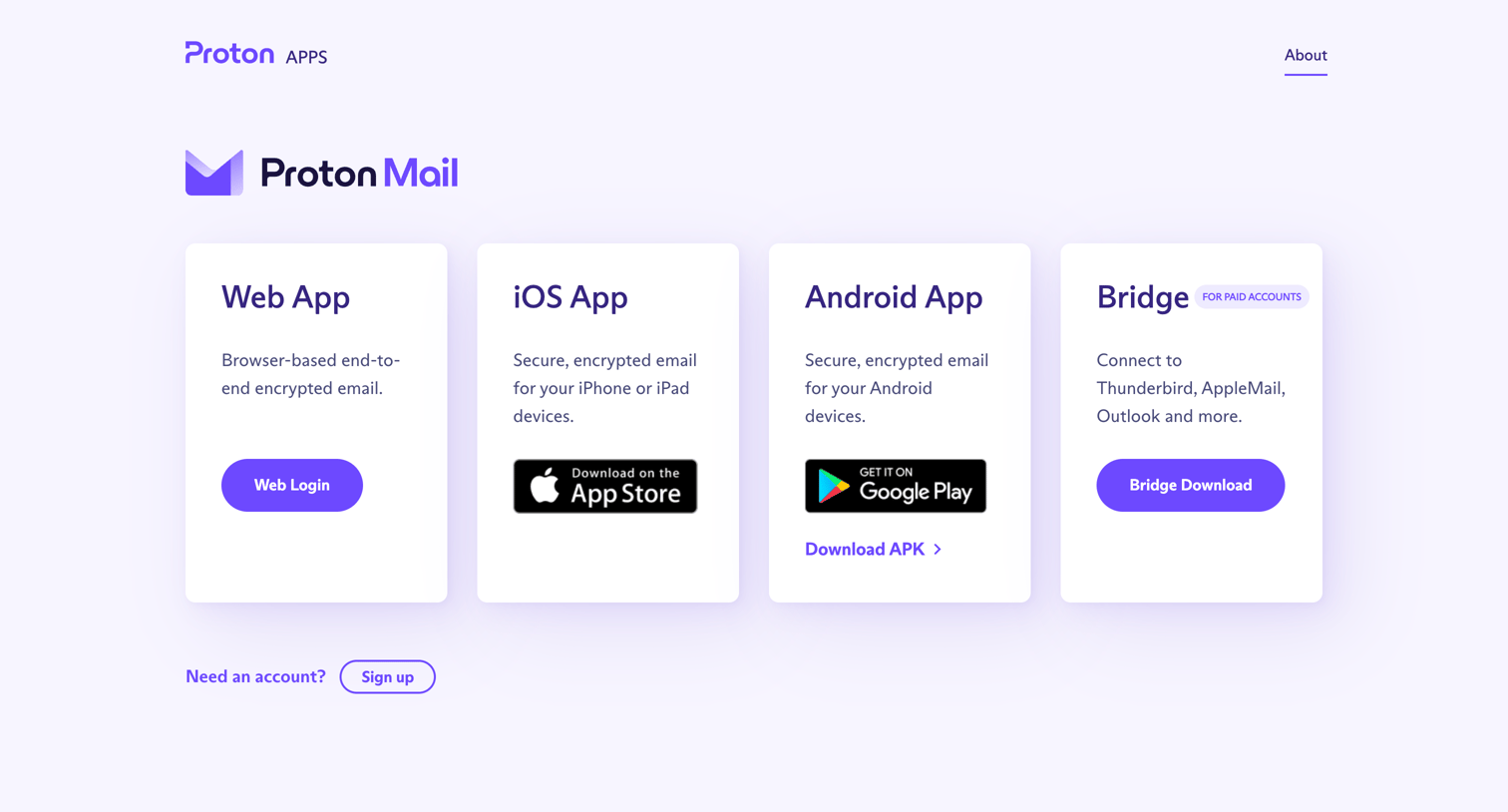 Proton - Download all Proton apps screen