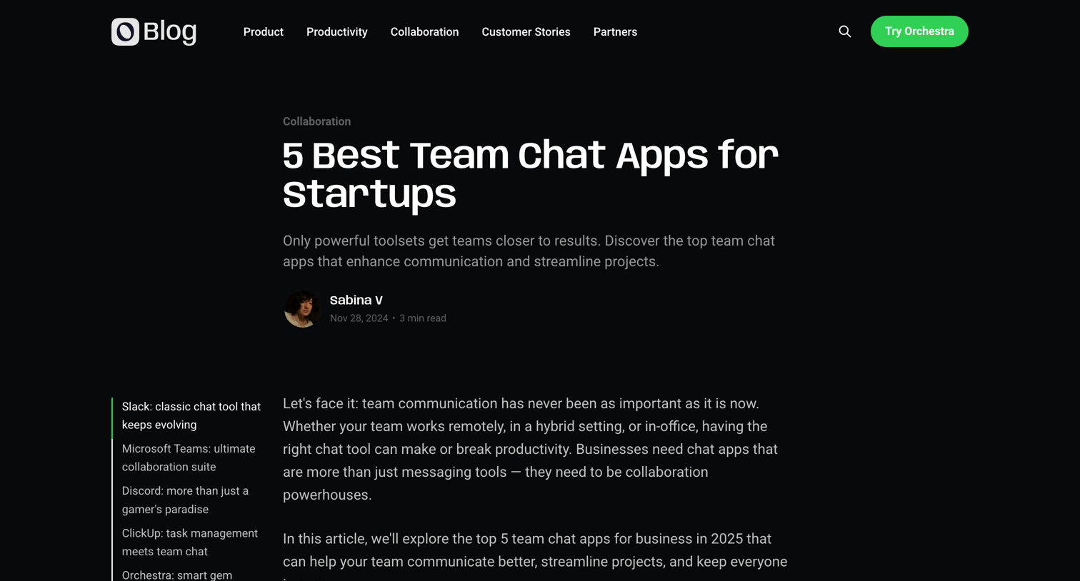 Orchestra - 5 Best Team Chat Apps for Startups screen