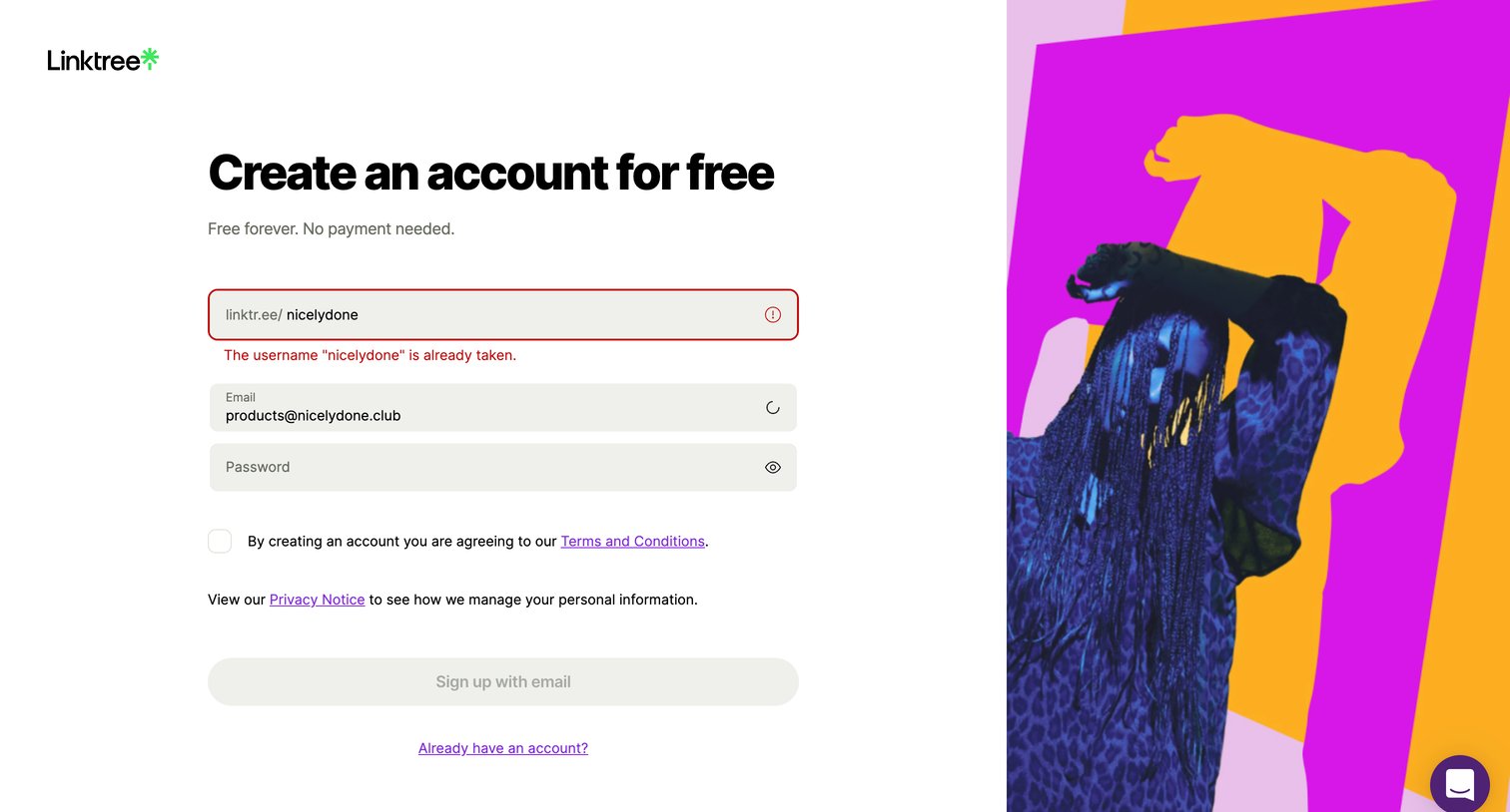 Linktree screen