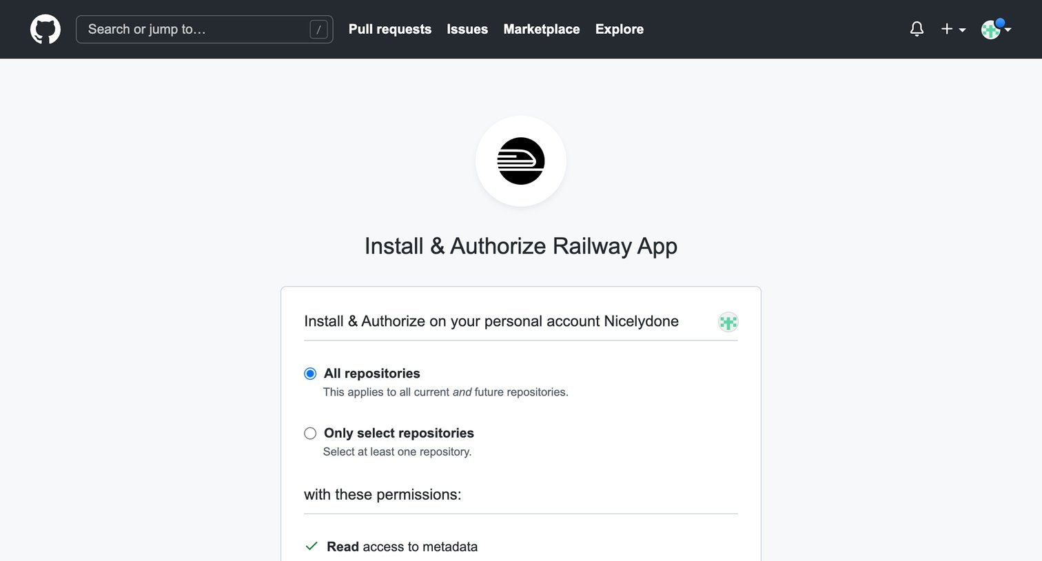 Railway - Installing Railway App screen