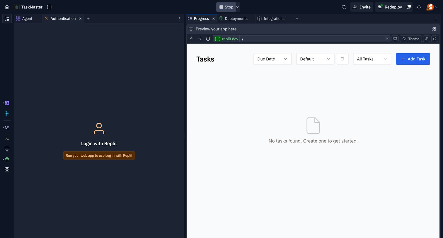 Replit - TaskMaster - Replit screen