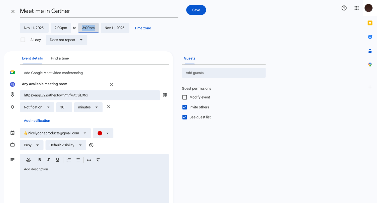 Gather - Google Calendar - Event details screen