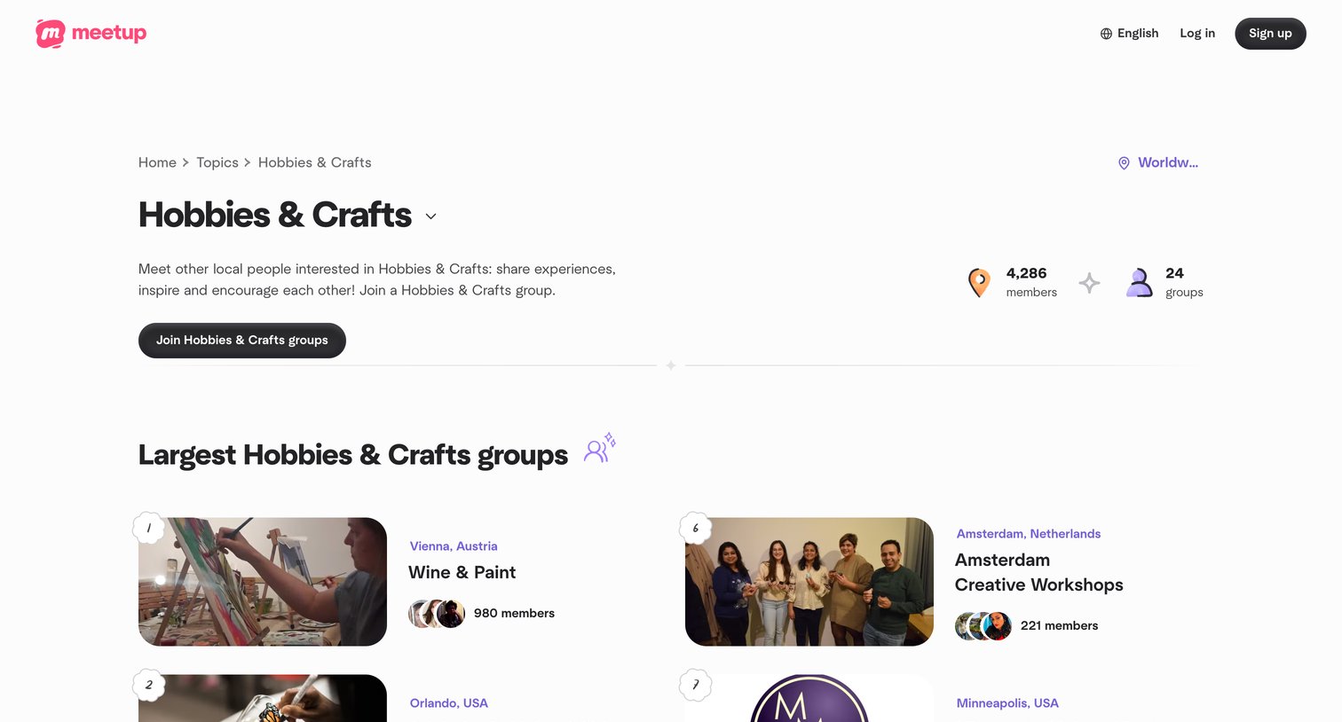 Meetup - Hobbies & Crafts groups  Meetup screen