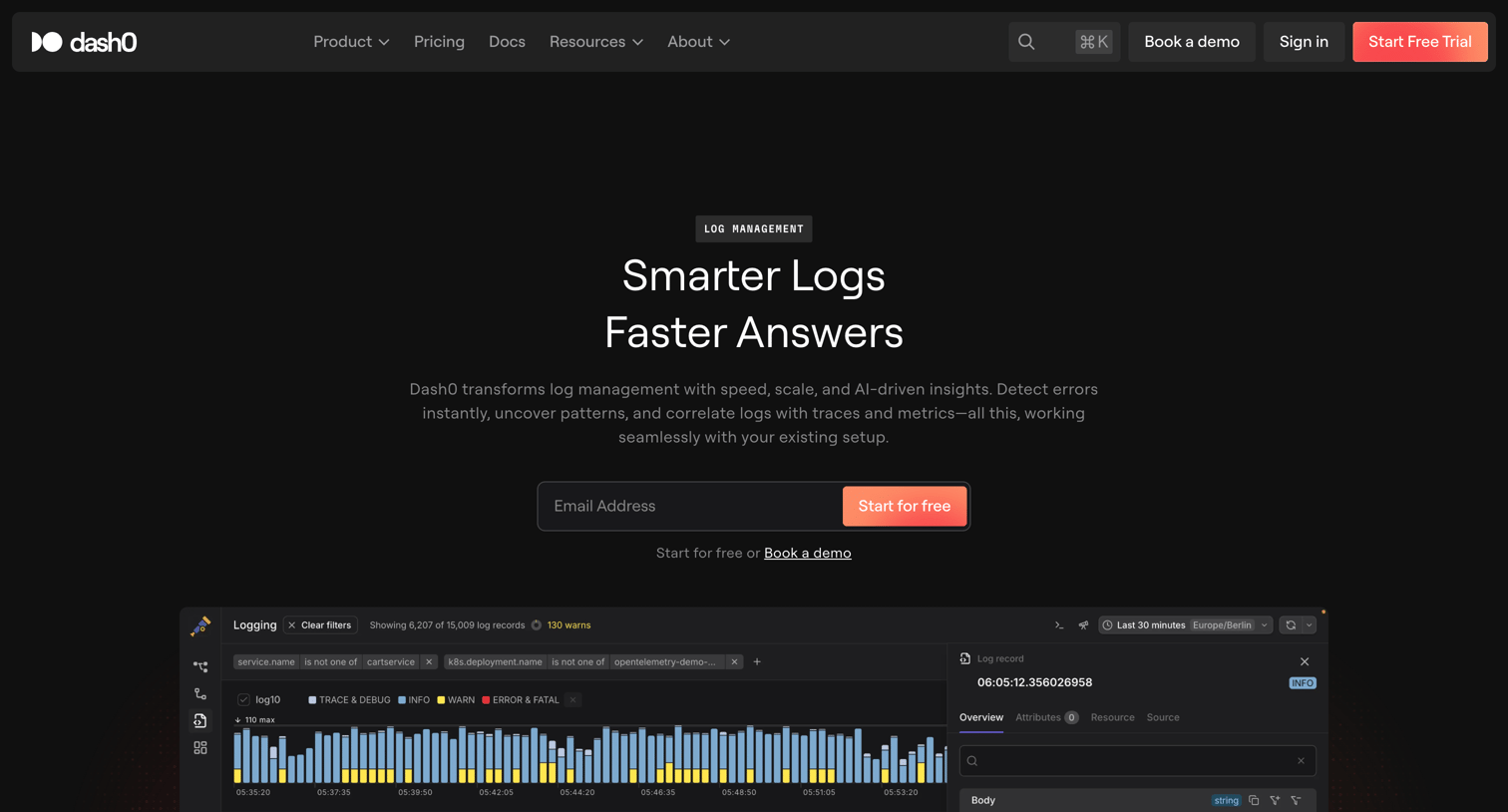 Dash0 - Log Management · Dash0 screen