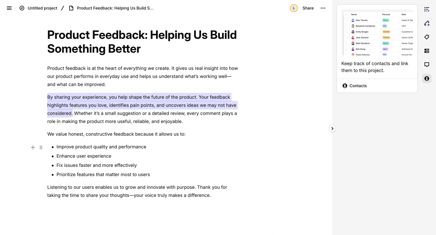 Dovetail - Product Feedback: Helping Us Build Something Better – Dovetail screen