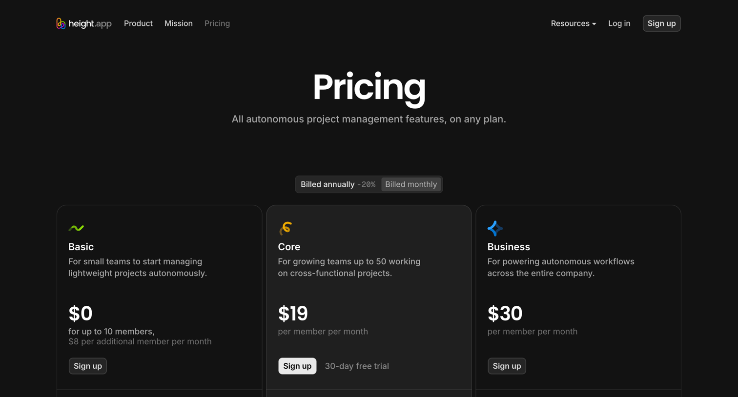 Height - Plans and Pricing | Height.app screen