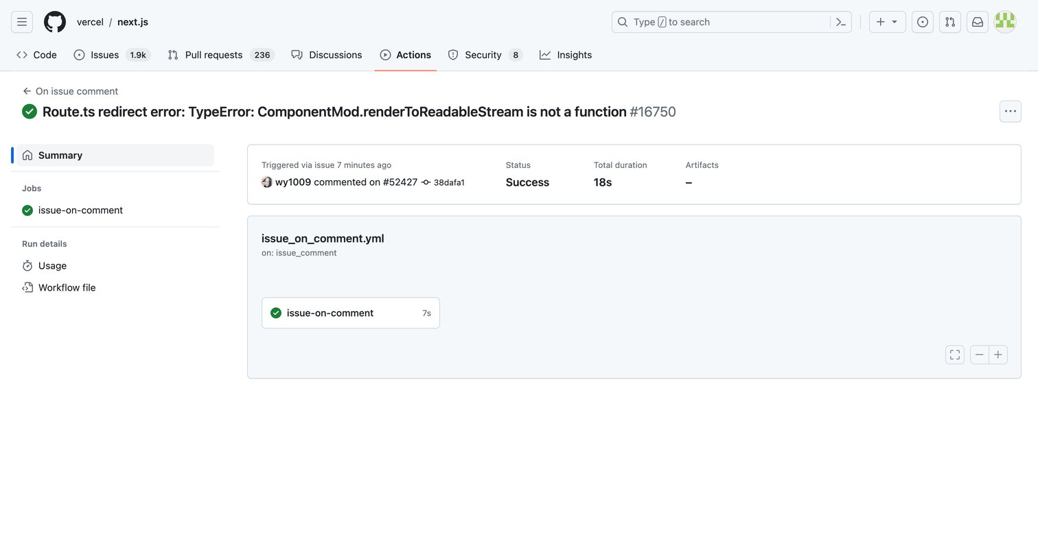 Github - Route.ts redirect error TypeError ComponentMod.renderToReadableSt screen