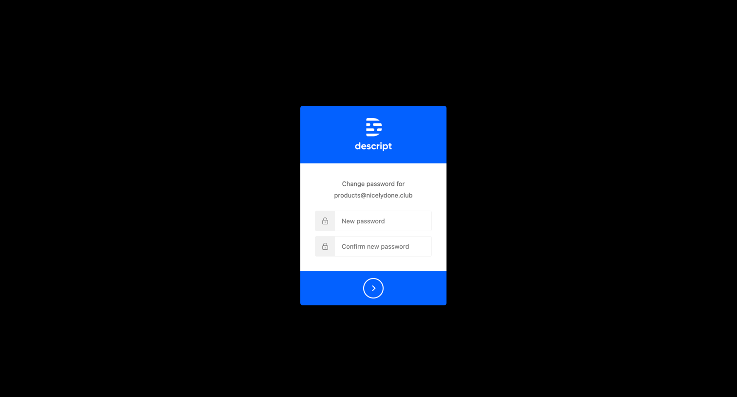 Descript - Change your password screen