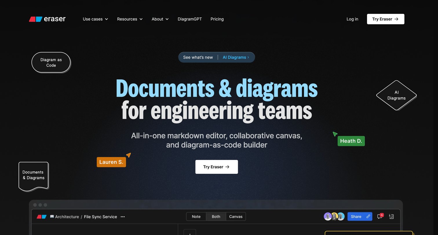 Eraser - Eraser – Docs and Diagrams for Engineering Teams screen