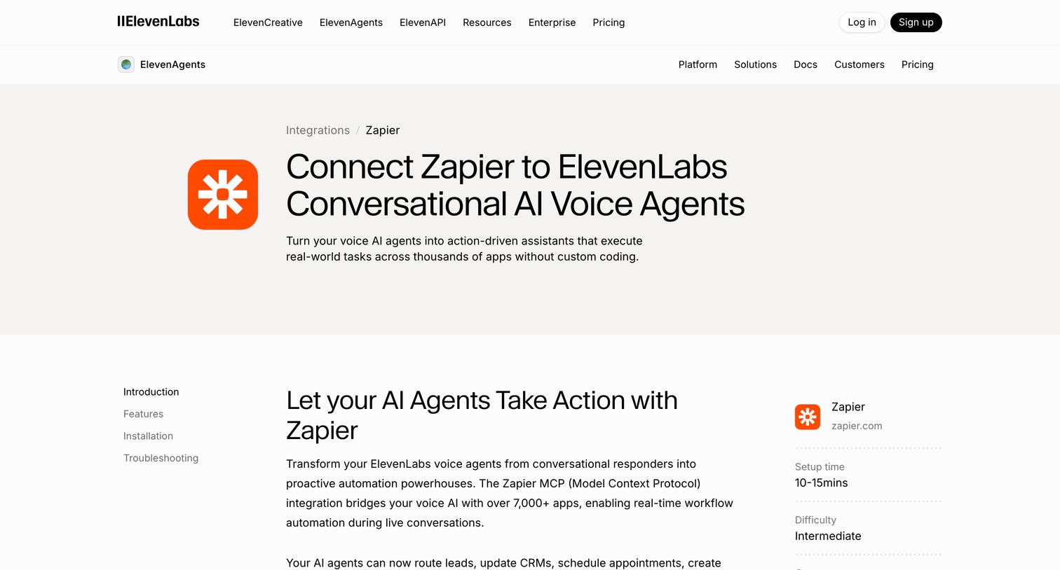 Elevenlabs - Connect Zapier to ElevenLabs Conversational AI Voice Agents screen