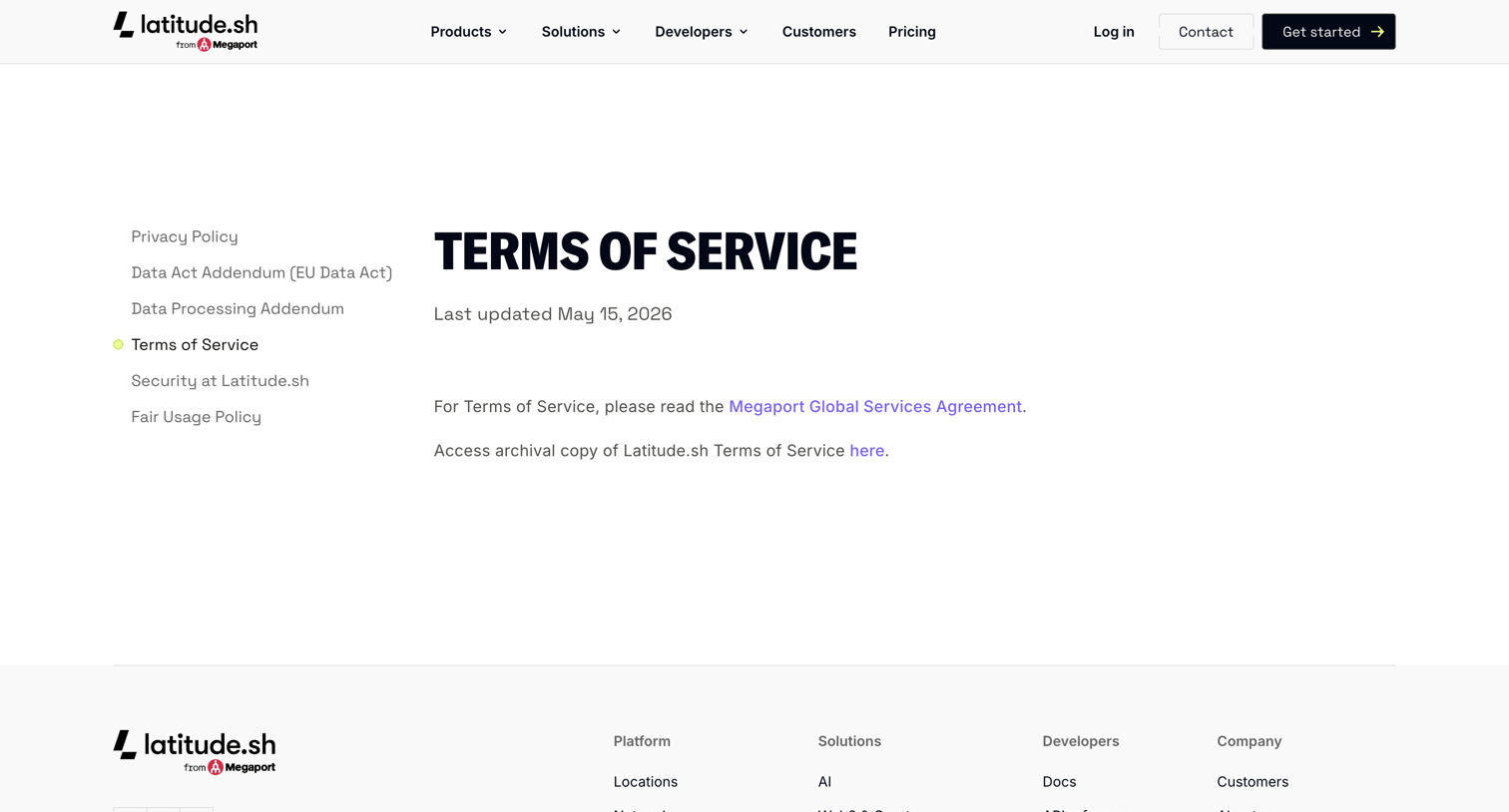 Latitude.sh - Terms of Service - Latitude.sh screen
