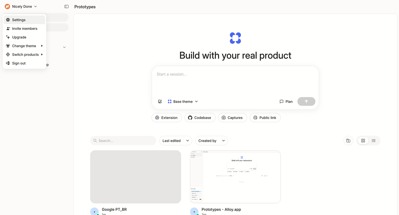 Alloy - Prototypes screen
