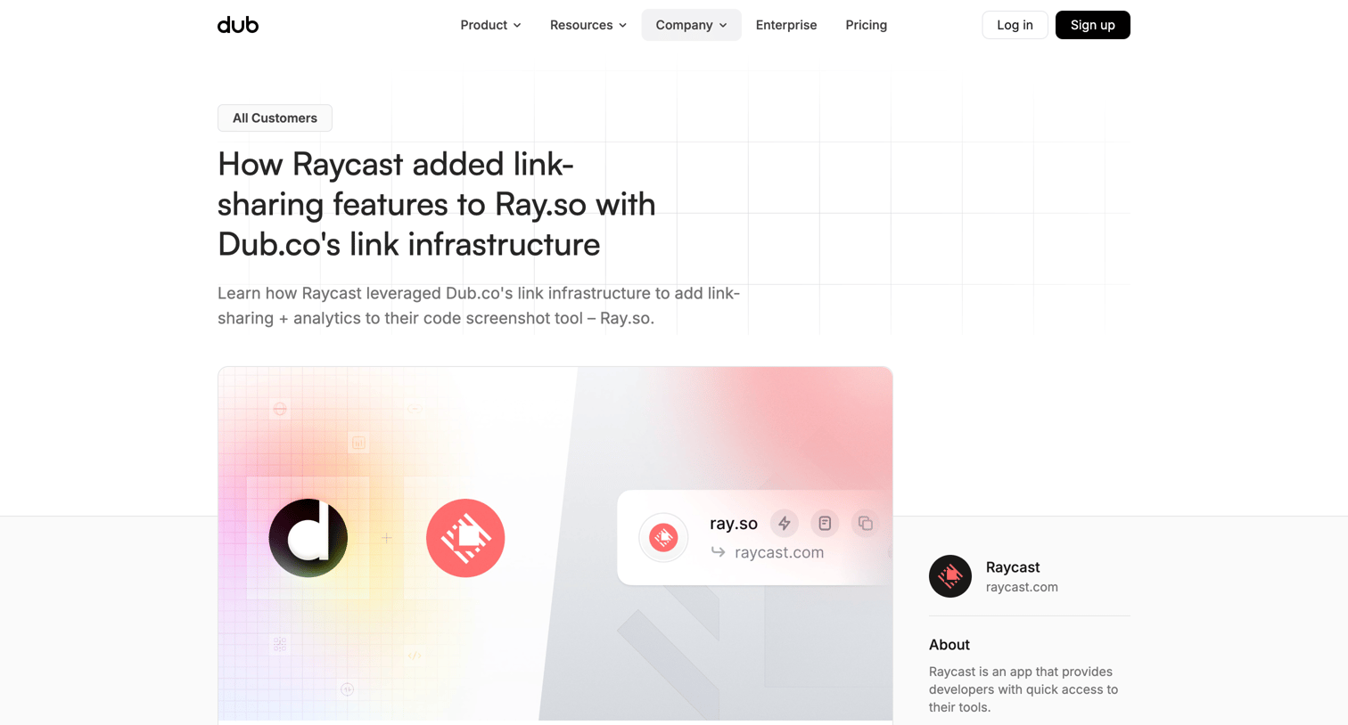 Dub - Raycast Adds Link Sharing with Dub | Dub.co screen