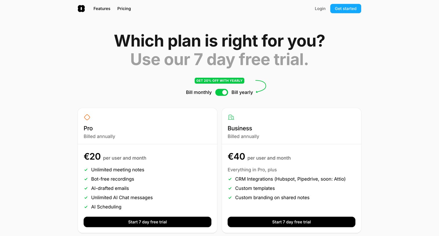 Amie - Amie - Pricing screen