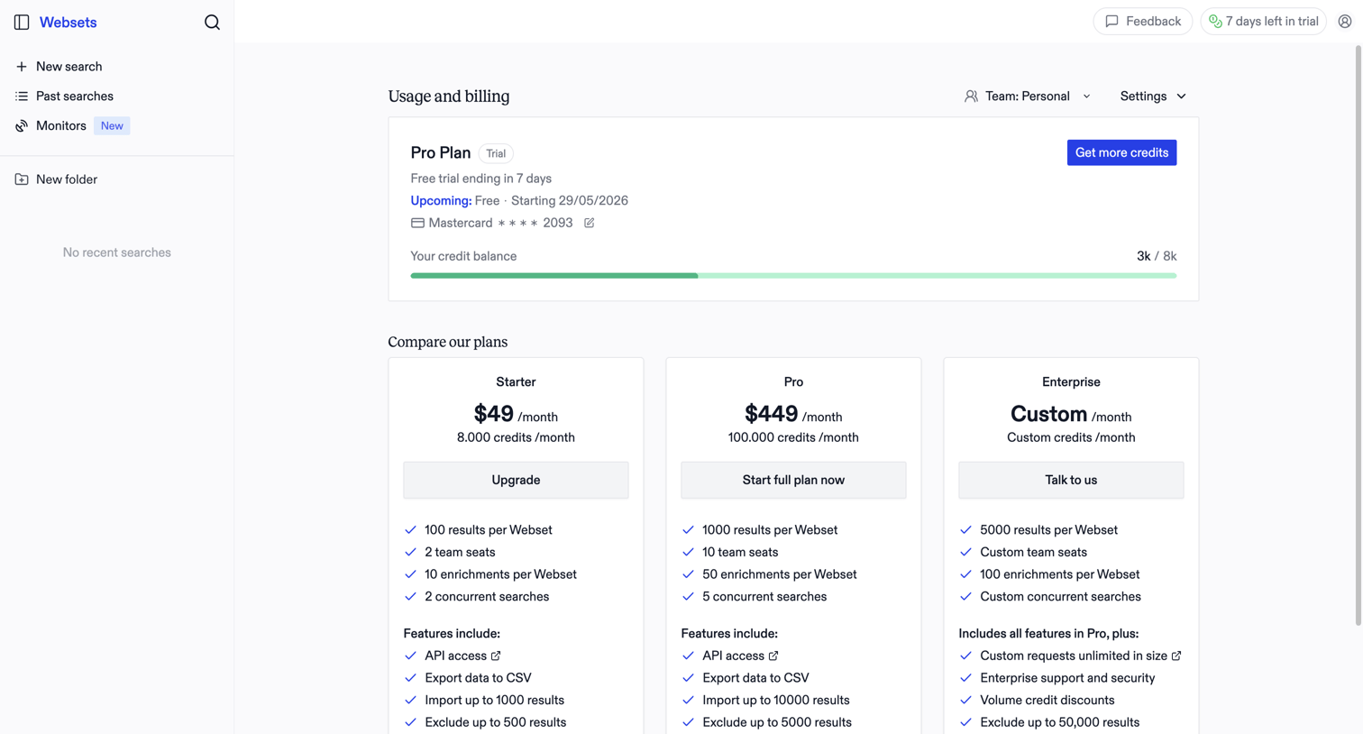 Exa - Exa Websets | People Search & B2B Lead Generation screen